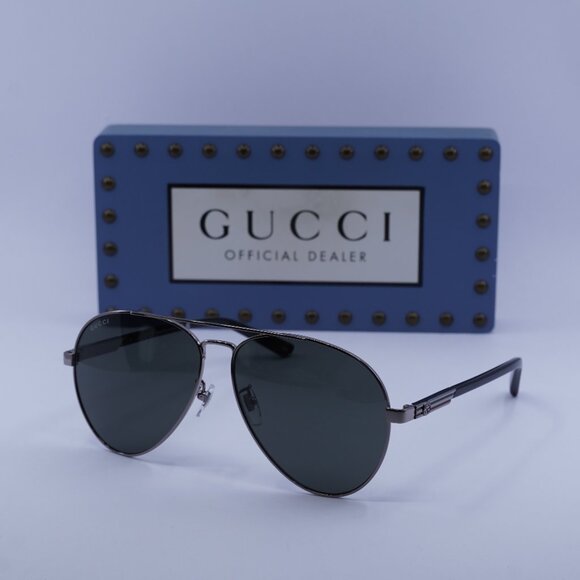Gucci GG1288SA 001 Aviator Sunglasses – Gunmetal Black\Grey - Picture 1 of 10